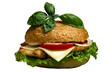 Delicious Hamburger with cheese, tomatoes and basil. Fast Food meal. PNG Design Element.