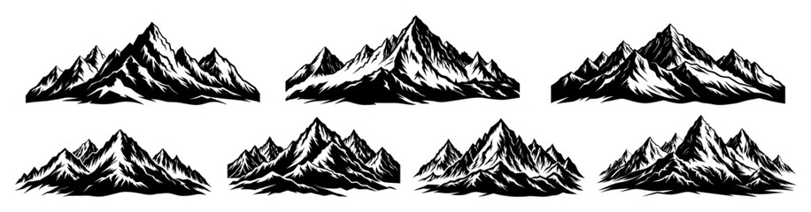 Wall Mural - Mountains vector. Mountain range silhouette isolated vector illustration. Mountains silhouette on white background