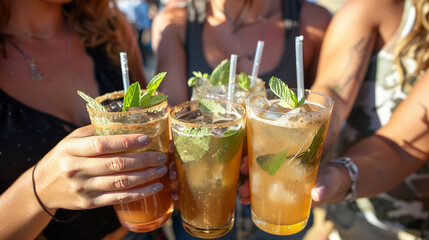 Friends drinking cocktails in an outdoors snack bar