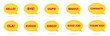 © Irina Shats - Good job,  thank you, congrats. Bravo, bingo, bye. Oops, hello, ola, kudos.3d vector illustration of a yellow speech bubble with red text on it. Yellow oval textbox