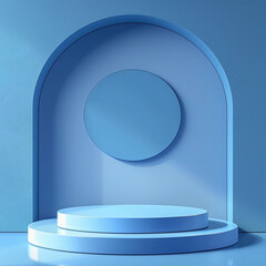 Wall Mural - blue background with round pedestal for product presentation