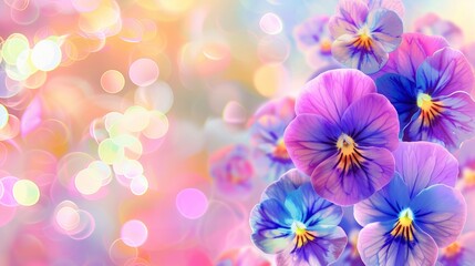  pastel bokeh kawaii background with pansy flowers
