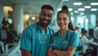 Portrait African American smiling young doctor or nurse Healthcare Professionals in Hospital