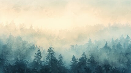 Poster - A forest with trees and a foggy sky