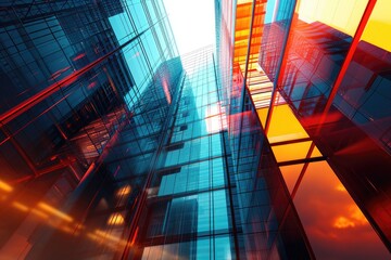 Poster - Dynamic cityscape with futuristic skyscrapers, An energetic city skyline dominated by sleek and futuristic skyscrapers.