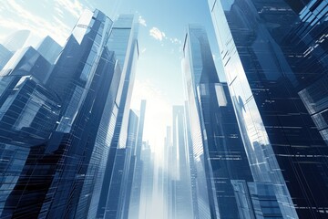 Poster - Dynamic cityscape with futuristic skyscrapers, An energetic city skyline dominated by sleek and futuristic skyscrapers.