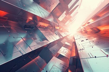 Poster - Dynamic 3D geometric shapes in a futuristic design, A futuristic design concept showcasing dynamic 3D geometric shapes, embodying innovation and modernity.