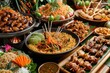 Exotic Asian food spread featuring culinary delights from various countries, A tantalizing spread of exotic Asian cuisine showcasing culinary delights from diverse countries