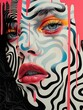 Artistic portrait of a young woman with stripes and color drips
