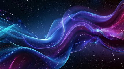 Wall Mural - Abstract background with black, blue and purple space waves, digital illustration