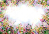 Fototapeta  - Colorful  floral  frame. Floral background. Watercolor illustration.