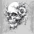 skull with flowers and grunge border illustration