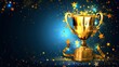 © Jelena - Champion Golden Trophy with Stars on Dark Blue Background, Success and Achievement Concept, Digital Illustration