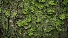 Moss-covered Tree Bark, Textured And Vibrant Green, Hints Of Damp Earth
