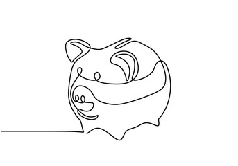 Wall Mural - One continuous line drawing of piggy bank
