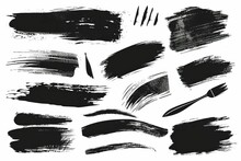 Set Of Black Paint Brush Strokes And Traces, Hand-drawn Vector Icons And Elements Illustration