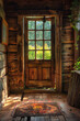 Alte vintage Tür aus Holz mit Glasfenstern