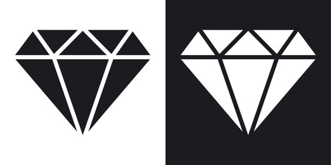 Sticker - Diamond Icon Set with Precious Gemstone Vector Symbol, Jewelry Pictogram, Premium Sign