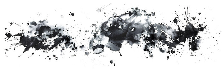 Wall Mural - Black and white watercolor ink wash splatter on transparent background.