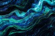 Unique blend of black, blue and green glitch wave with digital noise texture, abstract background