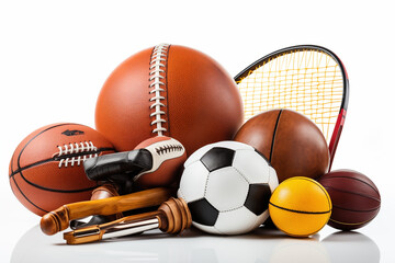  Equipment Excellence Authentic Sports Gear Collection of various sports balls on a white background Display isolated on white background