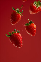 Wall Mural - strawberries on a colored background. strawberries with copy space. Fresh natural strawberry flying in the air