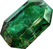 Vivid green emerald crystal with intricate facets cut out on transparent background