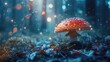 Enchanted Forest: Macro Shot of Magic Mushroom with Glowing Background. Mystical Digital Art of Fantasy Fungi in Earthy Surrounds