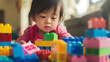 Criança brincando com blocos de construir coloridos 