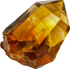 Wall Mural - Macro shot of a topaz brilliant amber crystal cut out on transparent background