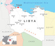 Libya Political Map with capital Tripoli, most important cities with national borders