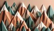 Abstract geometric mountains with trees in a pastel color palette, suitable for modern art and minimalist design backgrounds.