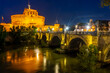 Castle and bridge of the Holy Angel at night, Rome, Italy