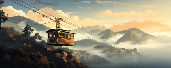 ski lift or Cable car lift in ski resort against blue sky