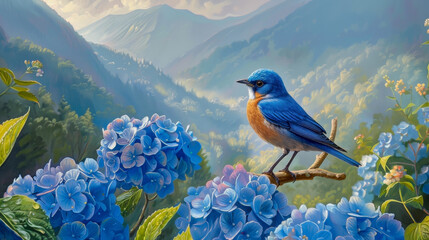 Sticker - Blue bird on flowers