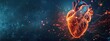 Futuristic holographic heart concept in glowing low polygonal style isolated on dark background. AI generated illustration