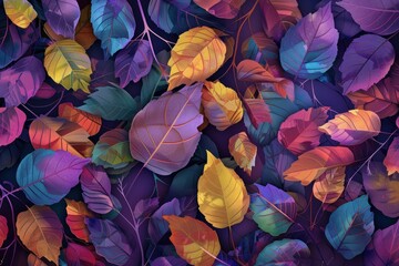 Wall Mural - A vibrant digital illustration of an abstract background featuring trees with leaves in shades of purple