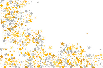 Wall Mural - Rich silver and gold stars falling vector backdrop. Many stardust spangles xmas decoration confetti. Party decor stars falling illustration. Sparkle elements greeting decor.