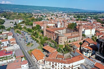 Canvas Print - aerial view of the center of the city of Ivrea with The Castle of Ivrea also known as 