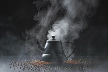 Wall Mural - kettle pouring boiling water into a cup with smoke 