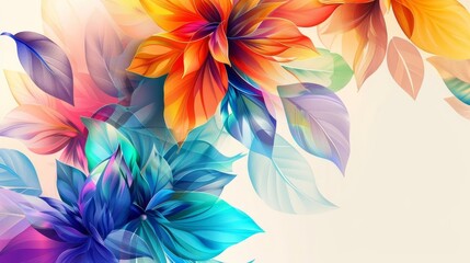 Wall Mural - Vibrant abstract floral design with colorful petals and leaves, creating a beautiful, artistic background