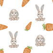 seamless pattern spring easter bunny with carrot hand painting