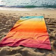Urlaubseinladung: Buntes Strandtuch im Sonnenschein