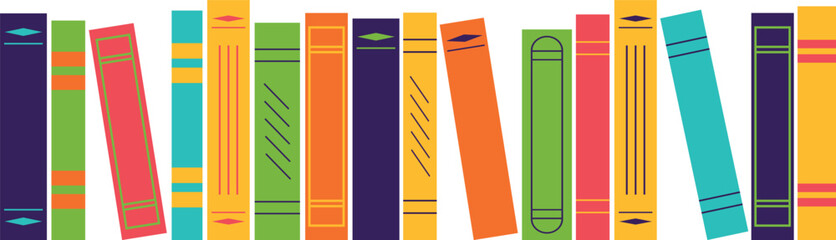 Wall Mural - Multi-colored library books on a transparent background. Vector illustration in flat style.