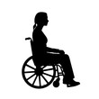 © BHM - Woman on a wheelchair black icon on white background. Woman on a wheelchair silhouette