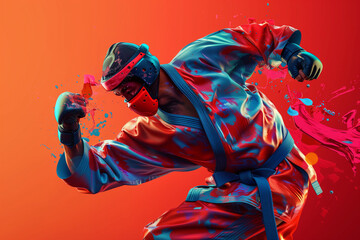 Wall Mural - Mix martial art digital portrait, Ethereal wrestling concept Art, eye catching surreal boxing man surround by vibrant and abstract colors, Creative fantasy fighting MMA figure wallpaper concept