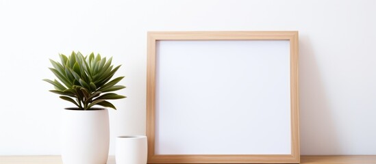 Wall Mural - A plant in a elegant white vase placed beside a stylish picture frame on a table
