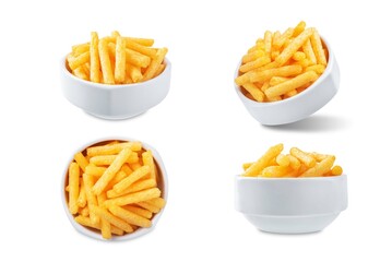 Wall Mural - Corn stick chips in a bowl on a white isolated background