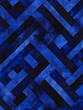 A blue and black patterned background with blue squares. The squares are arranged in a zigzag pattern