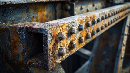 Canvas Print - Detailed view of a weathered metal structure, suitable for industrial concepts